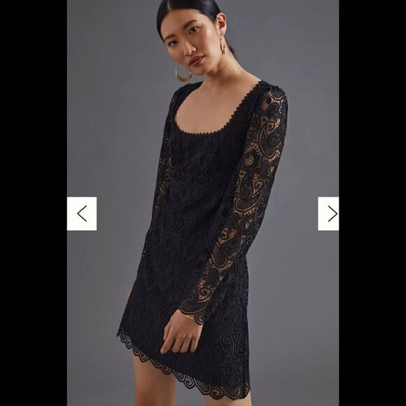 Anthropologie Embroidered Lace Mini Black Dress - Picture 5 of 5